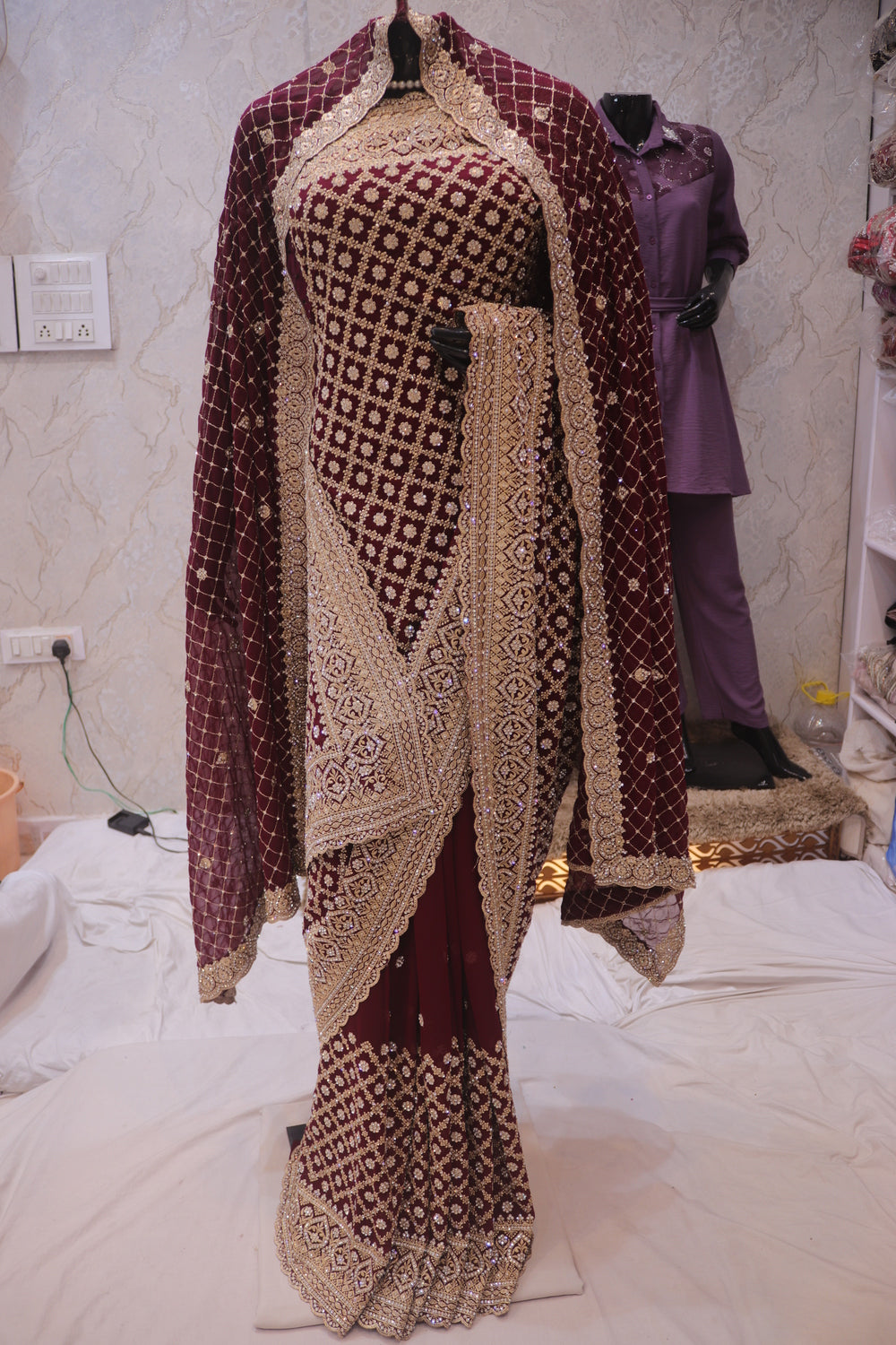 “The Wine Splash” Vol 2 Premium Designer Saree with Veil