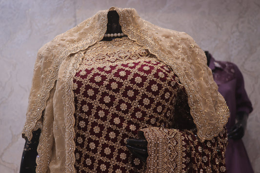 “The Wine Splash” Premium Designer Saree with Veil