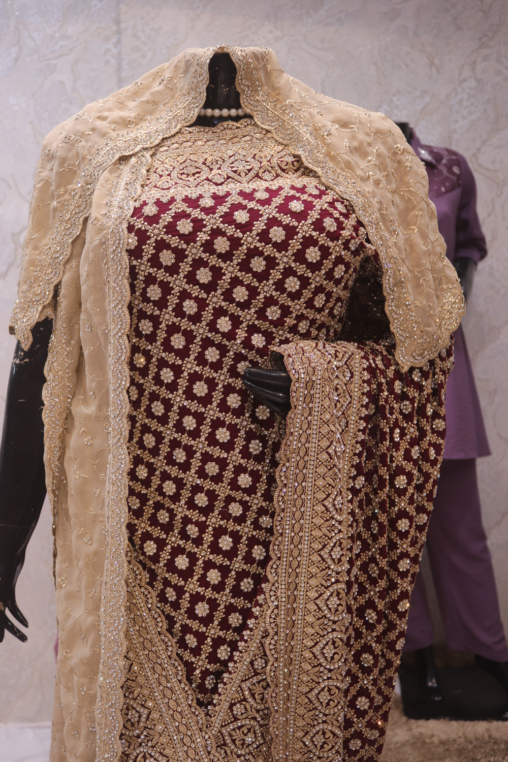 “The Wine Splash” Premium Designer Saree with Veil