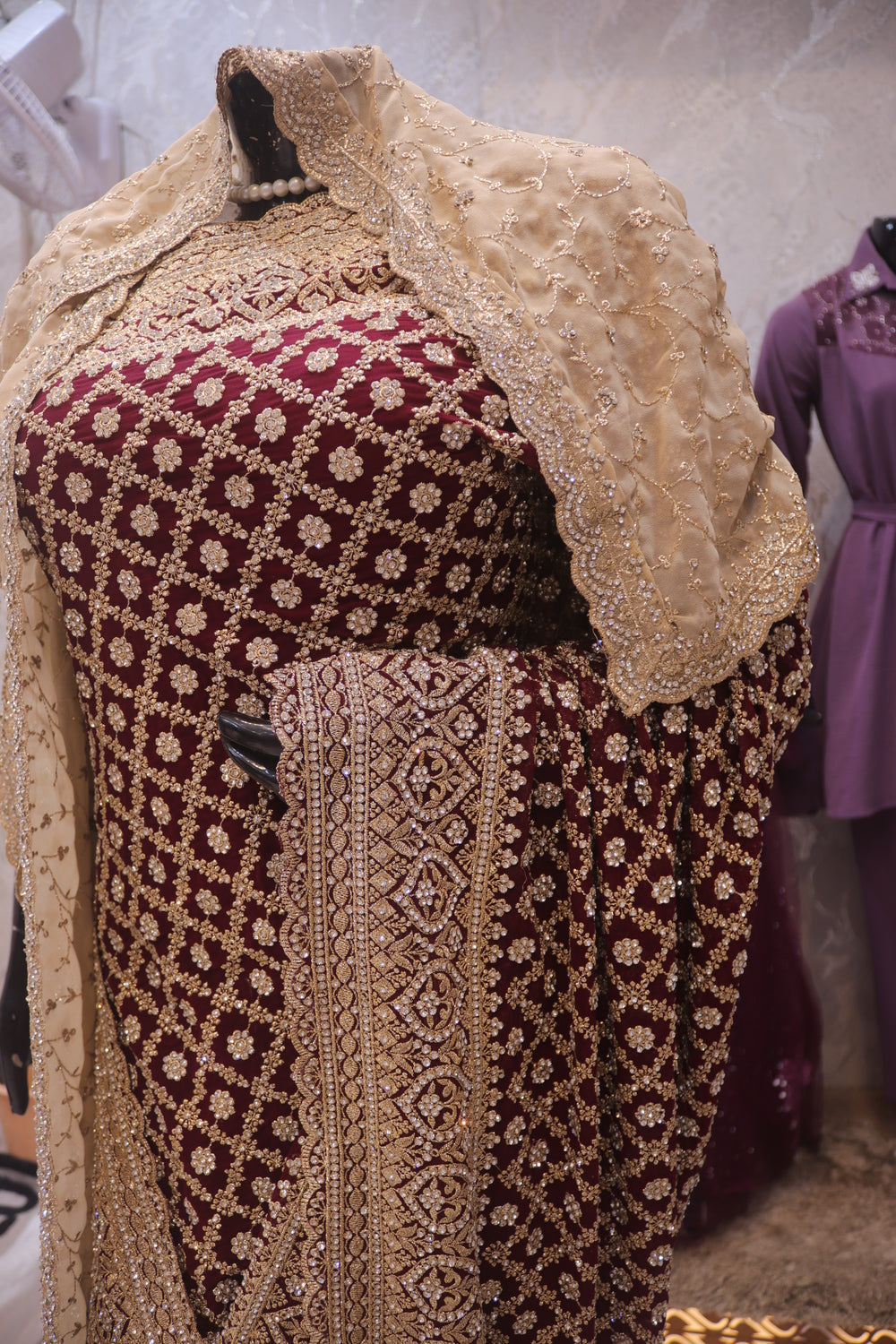 “The Wine Splash” Premium Designer Saree with Veil