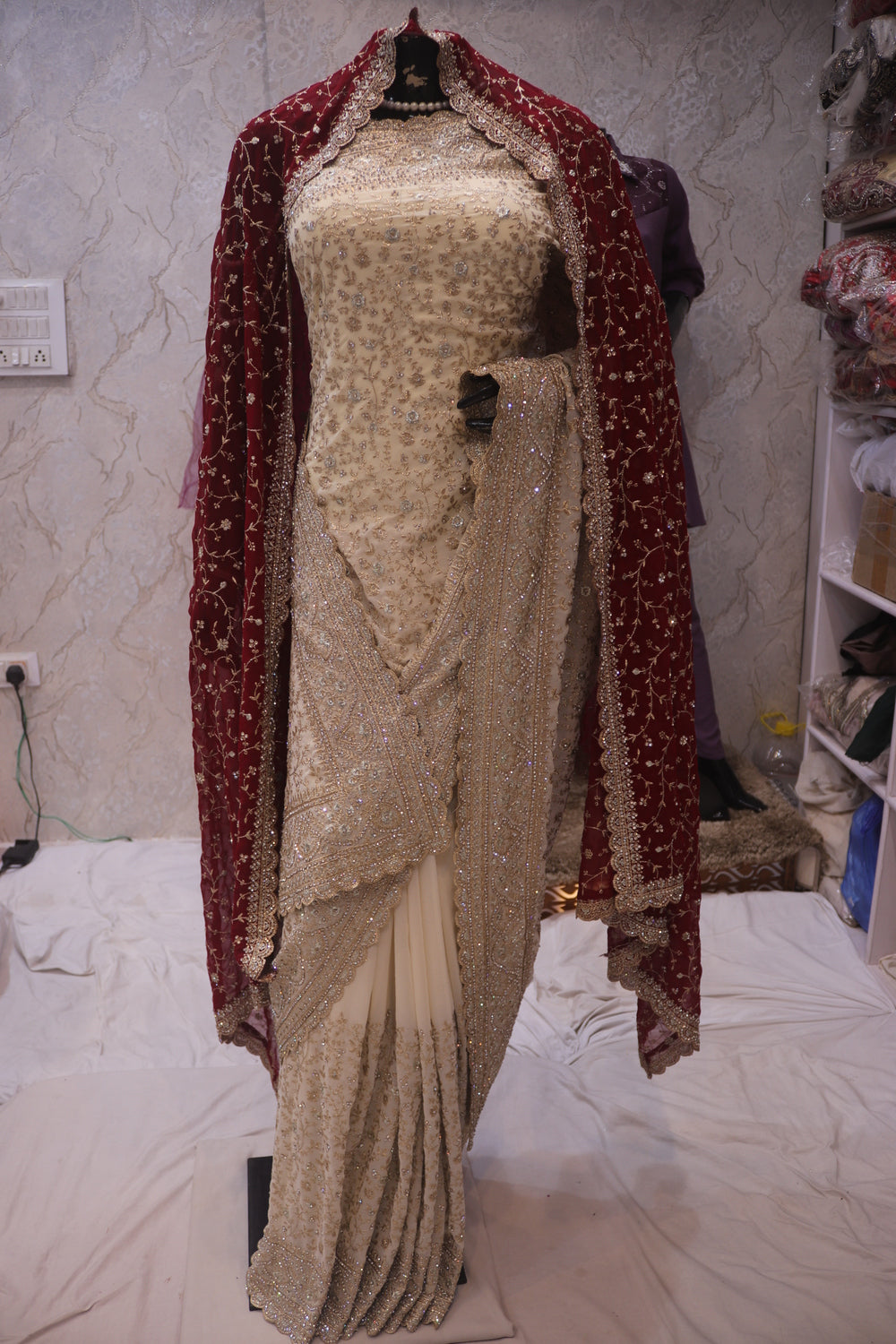 “The Floral White” Vol 2 Premium Designer Saree with Veil