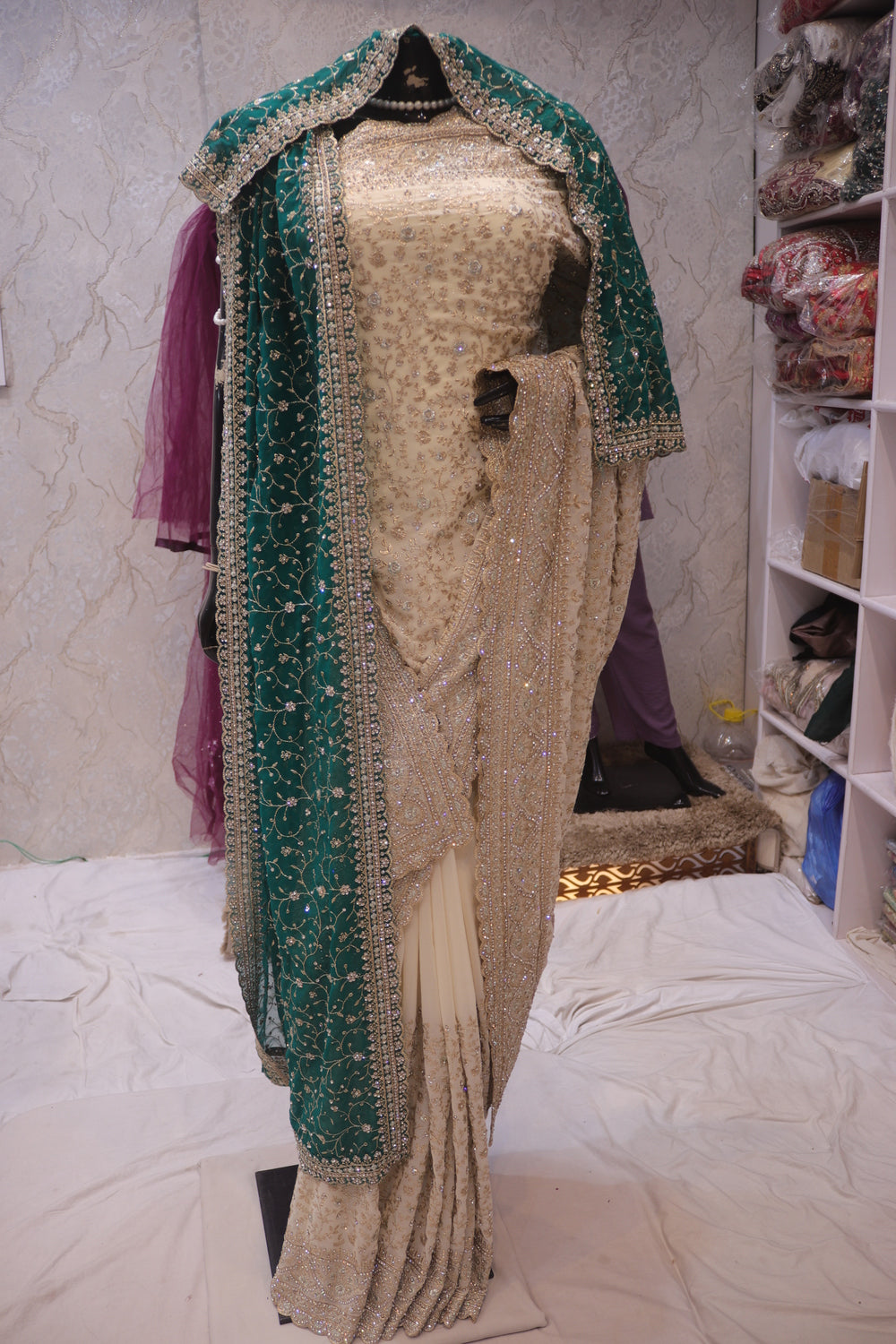“The Pearl White” Premium Designer Saree with Veil