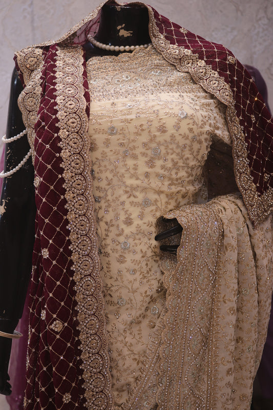 “The Floral White” Premium Designer Saree with Veil