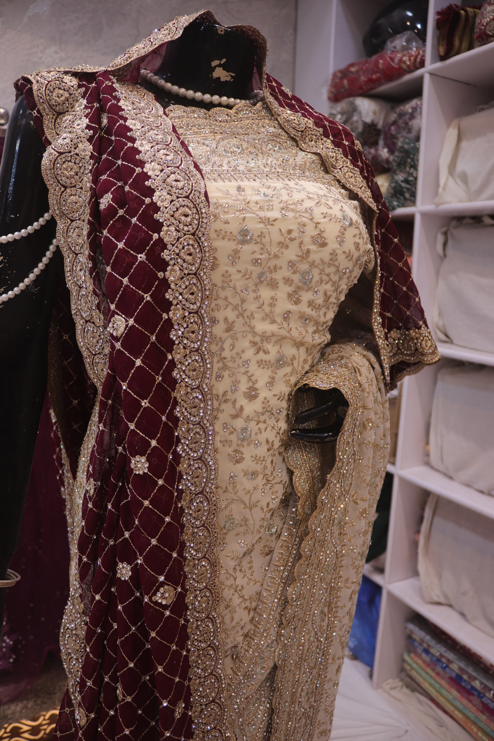 “The Floral White” Premium Designer Saree with Veil
