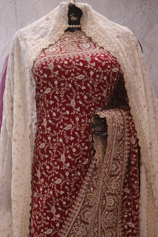 "The Royal Maroon" Bridal Saree with Veil