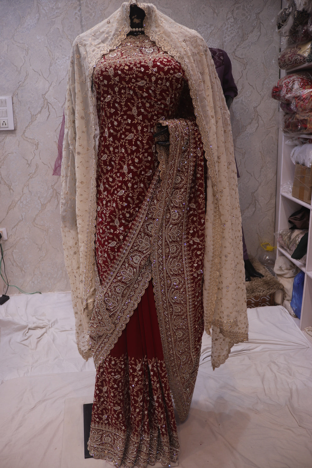"The Royal Maroon" Bridal Saree with Veil