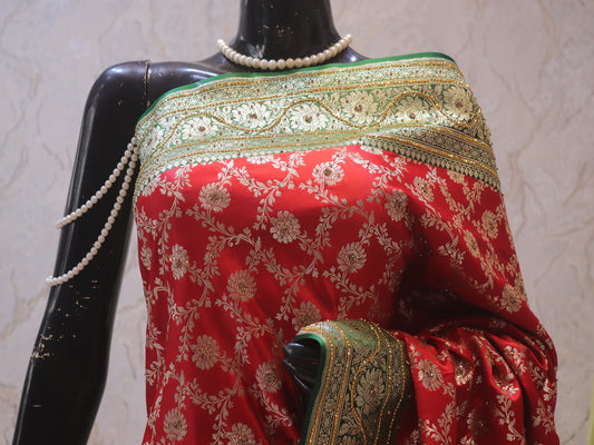 “The Turkish Red Duet” Premium Banarasi Silk Saree