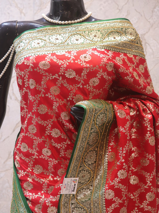 “The Turkish Red Duet” Premium Banarasi Silk Saree