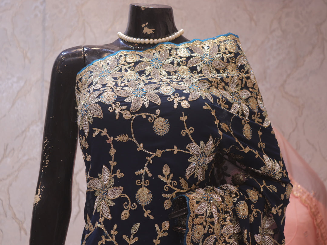 “The Prussian Blue” Premium Designer Saree