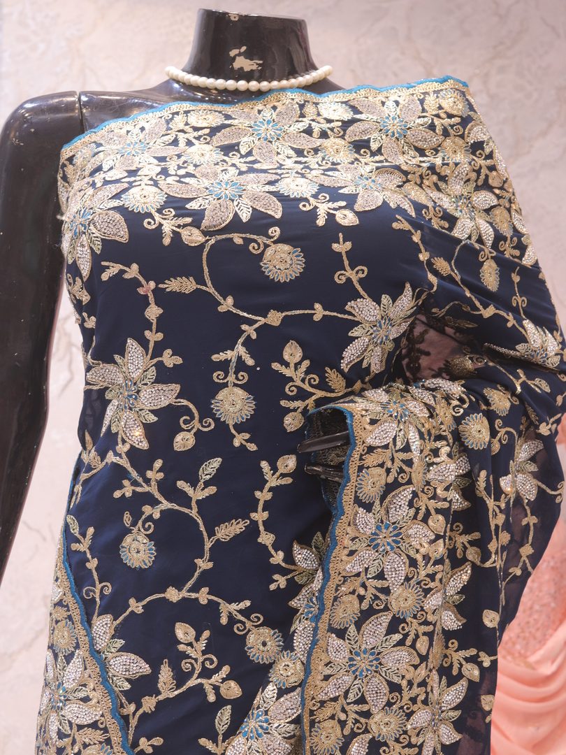 “The Prussian Blue” Premium Designer Saree