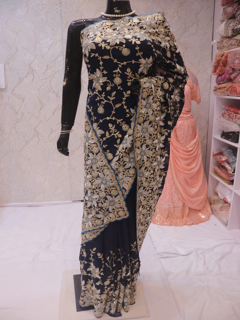 “The Prussian Blue” Premium Designer Saree