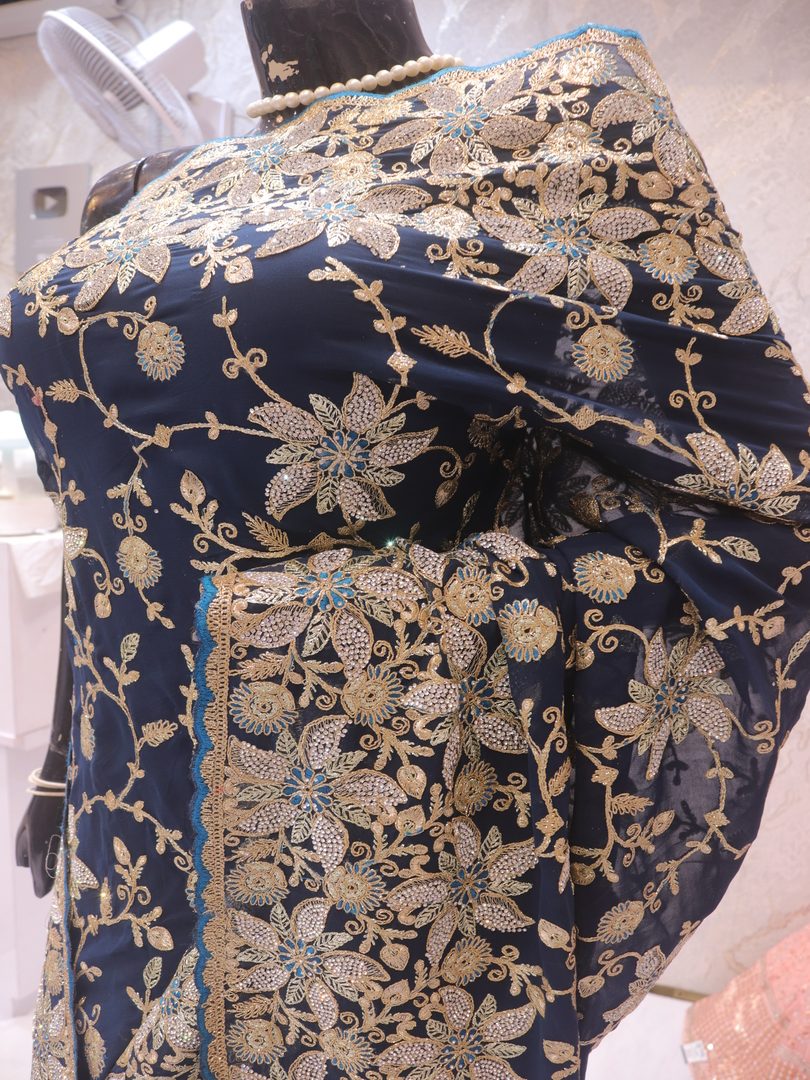 “The Prussian Blue” Premium Designer Saree