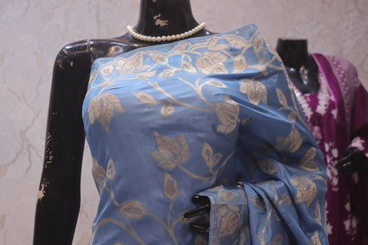 "The Light Steel Blue" Banarasi Dupian Silk Saree