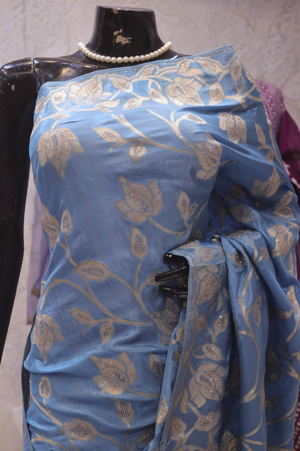 "The Light Steel Blue" Banarasi Dupian Silk Saree
