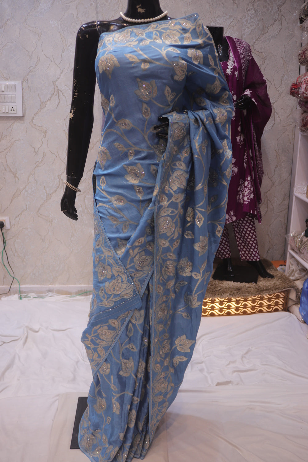 "The Light Steel Blue" Banarasi Dupian Silk Saree