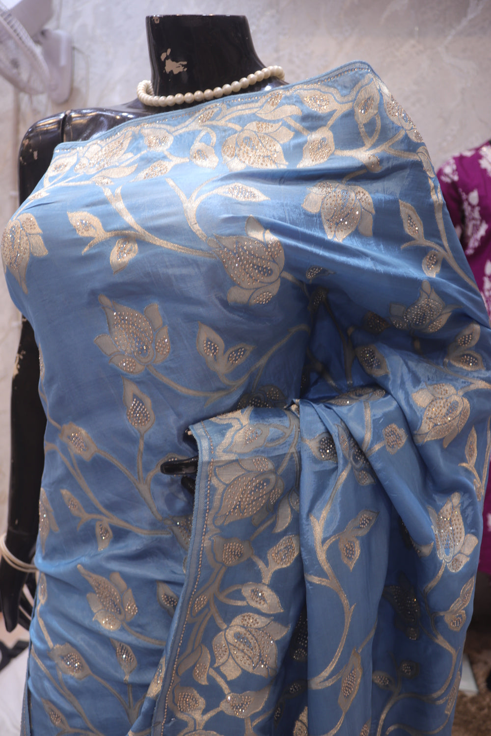 "The Light Steel Blue" Banarasi Dupian Silk Saree