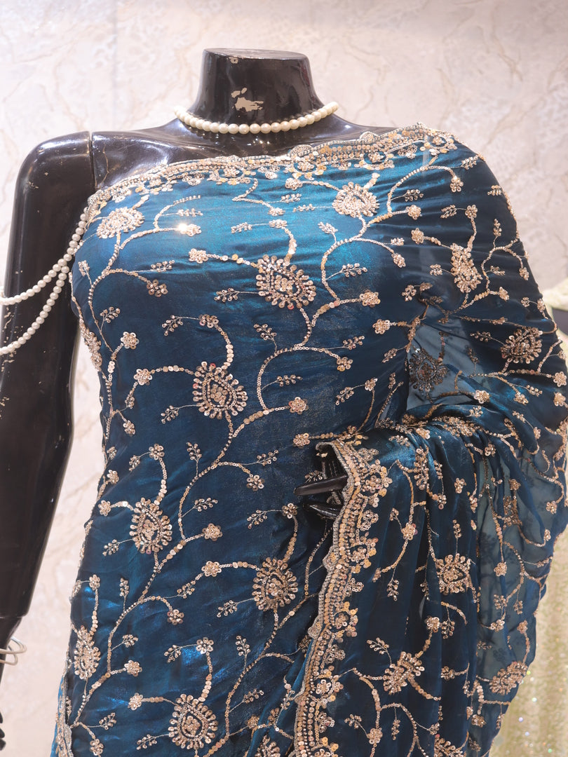 “The Prussian Blue” Premium Designer Saree