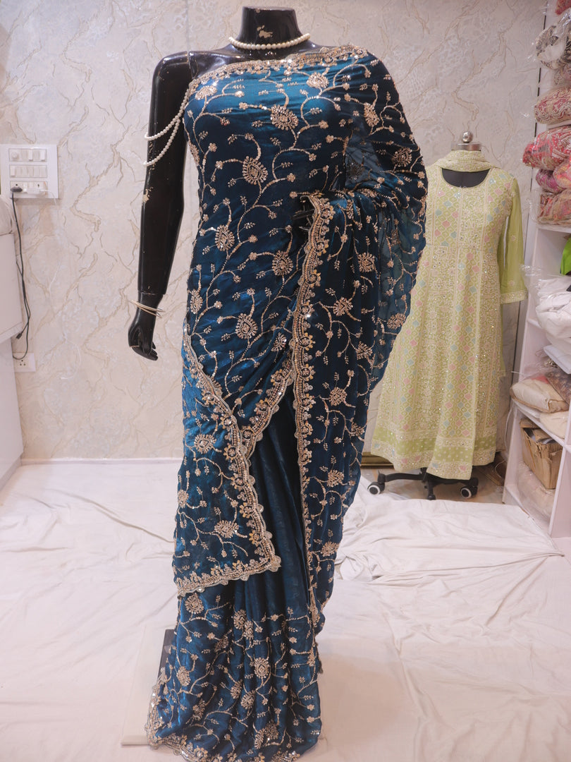 “The Prussian Blue” Premium Designer Saree