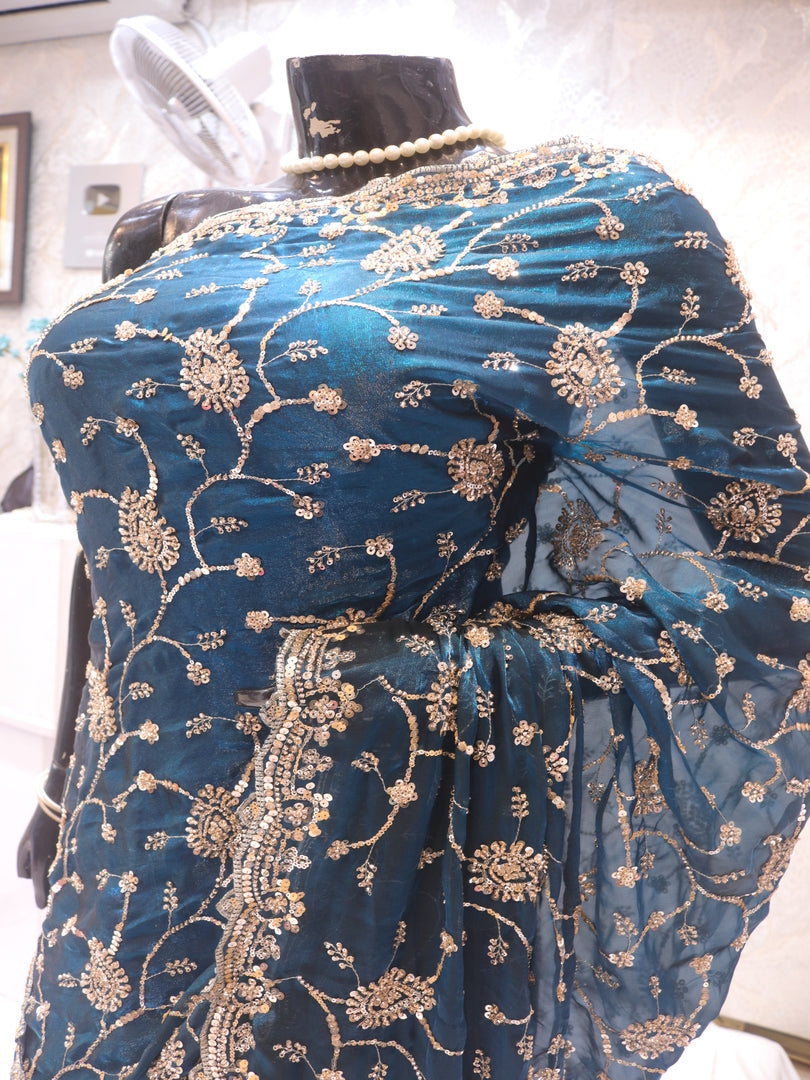 “The Prussian Blue” Premium Designer Saree