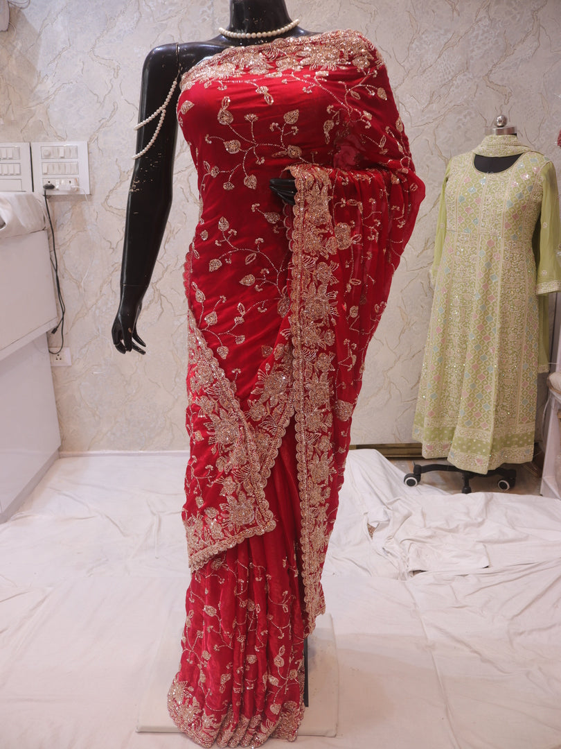 “Royal Elegance Fendi Fabric Saree in Raspberry Sorbet”