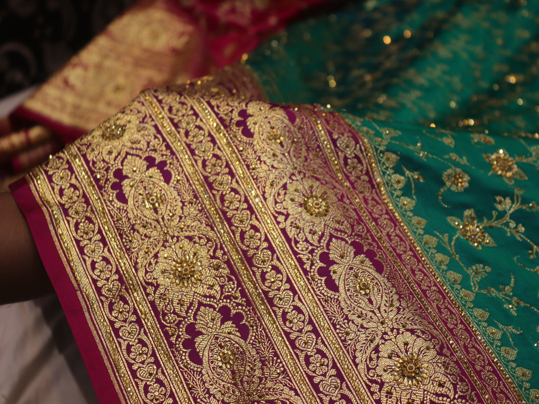“The Persian Green Duet” Premium Banarasi Silk Saree