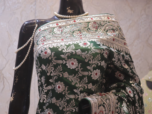 “The Green Moissanite” Premium Banarasi Silk Saree