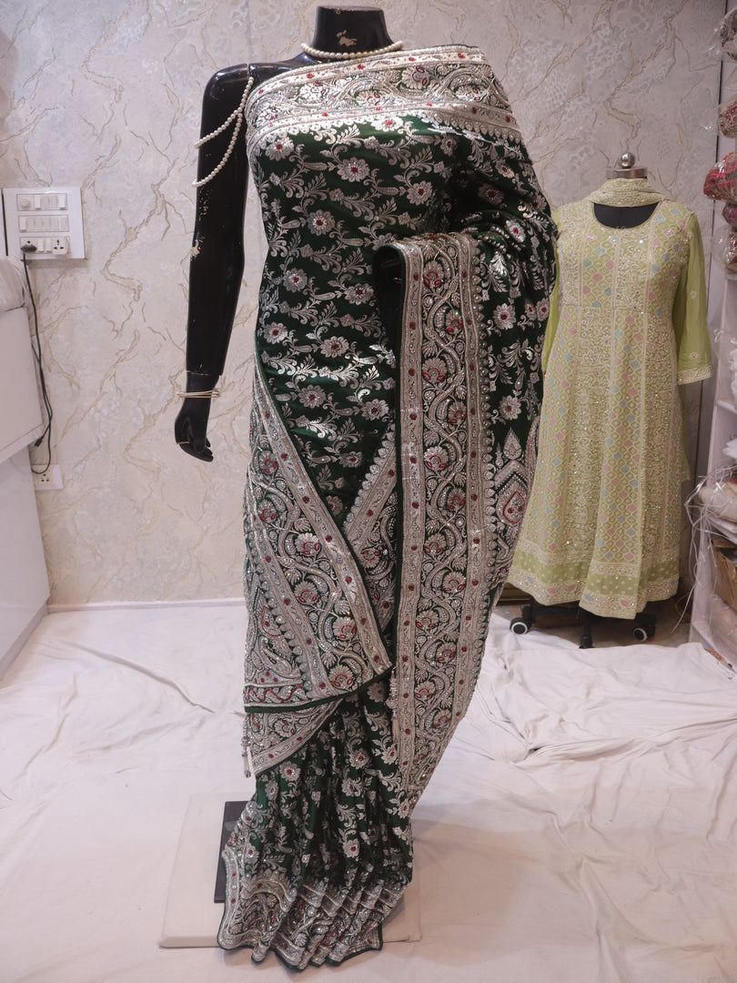 “The Green Moissanite” Premium Banarasi Silk Saree