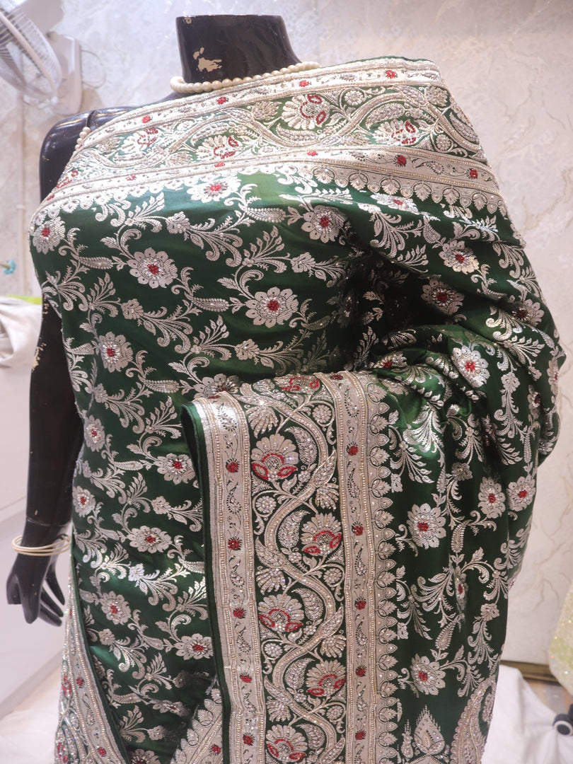 “The Green Moissanite” Premium Banarasi Silk Saree