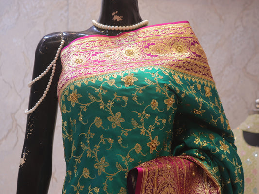 “The Persian Green Duet” Premium Banarasi Silk Saree