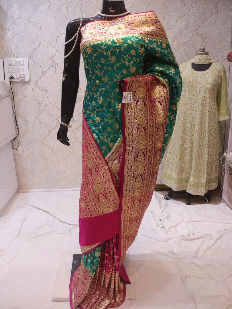 “The Persian Green Duet” Premium Banarasi Silk Saree