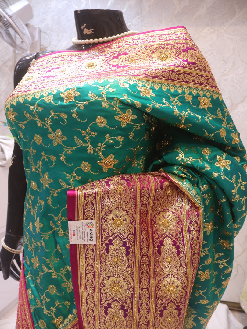 “The Persian Green Duet” Premium Banarasi Silk Saree