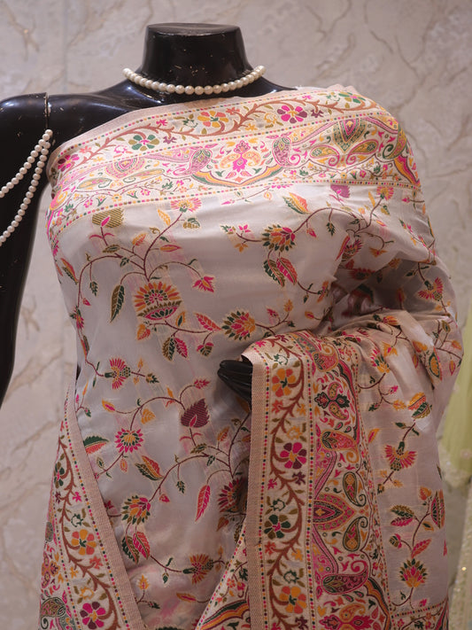 “The Raven White” Premium Pashmina Silk Saree