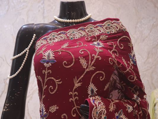 “The Deep Maroon” Premium Handcrafted Designer Saree