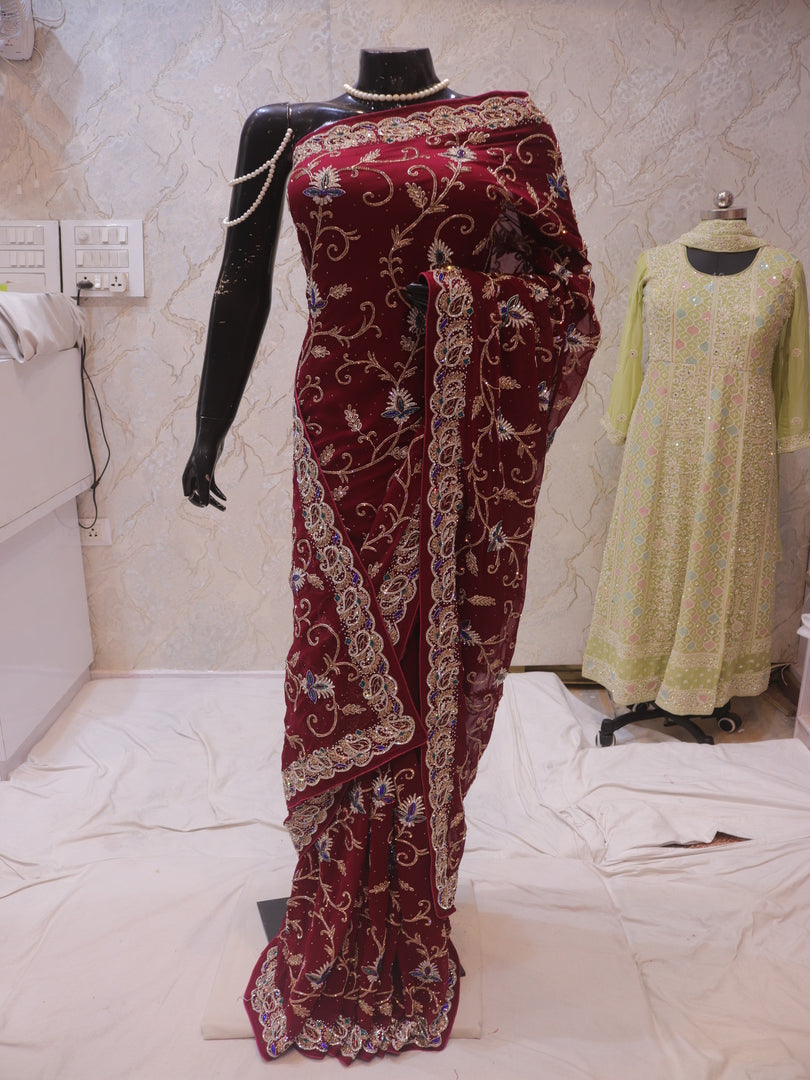 “The Deep Maroon” Premium Handcrafted Designer Saree
