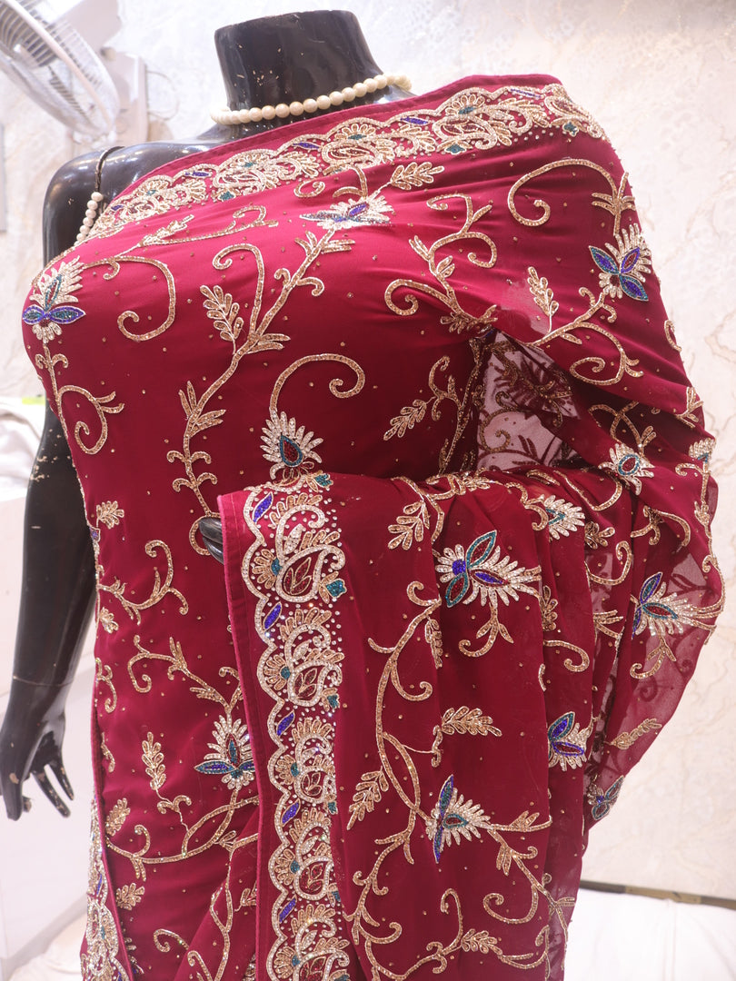 “The Deep Maroon” Premium Handcrafted Designer Saree