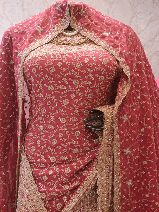 “The Salmon Pink” Premium Designer Saree with Veil