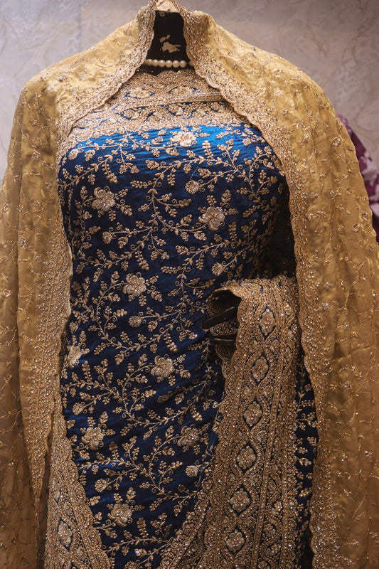 "The Aquamarine Blue" Premium Grand Wedding Saree with Veil