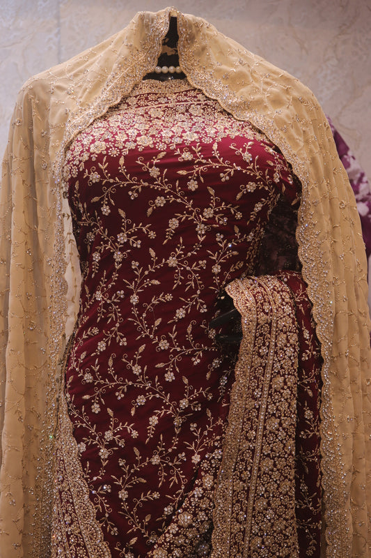 "The Dark Burgundy" Vol 3 Bridal Saree with Veil