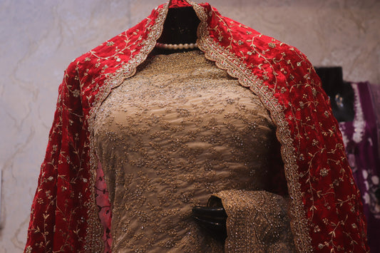 “The Champagne Gold” Premium Designer Saree with Veil