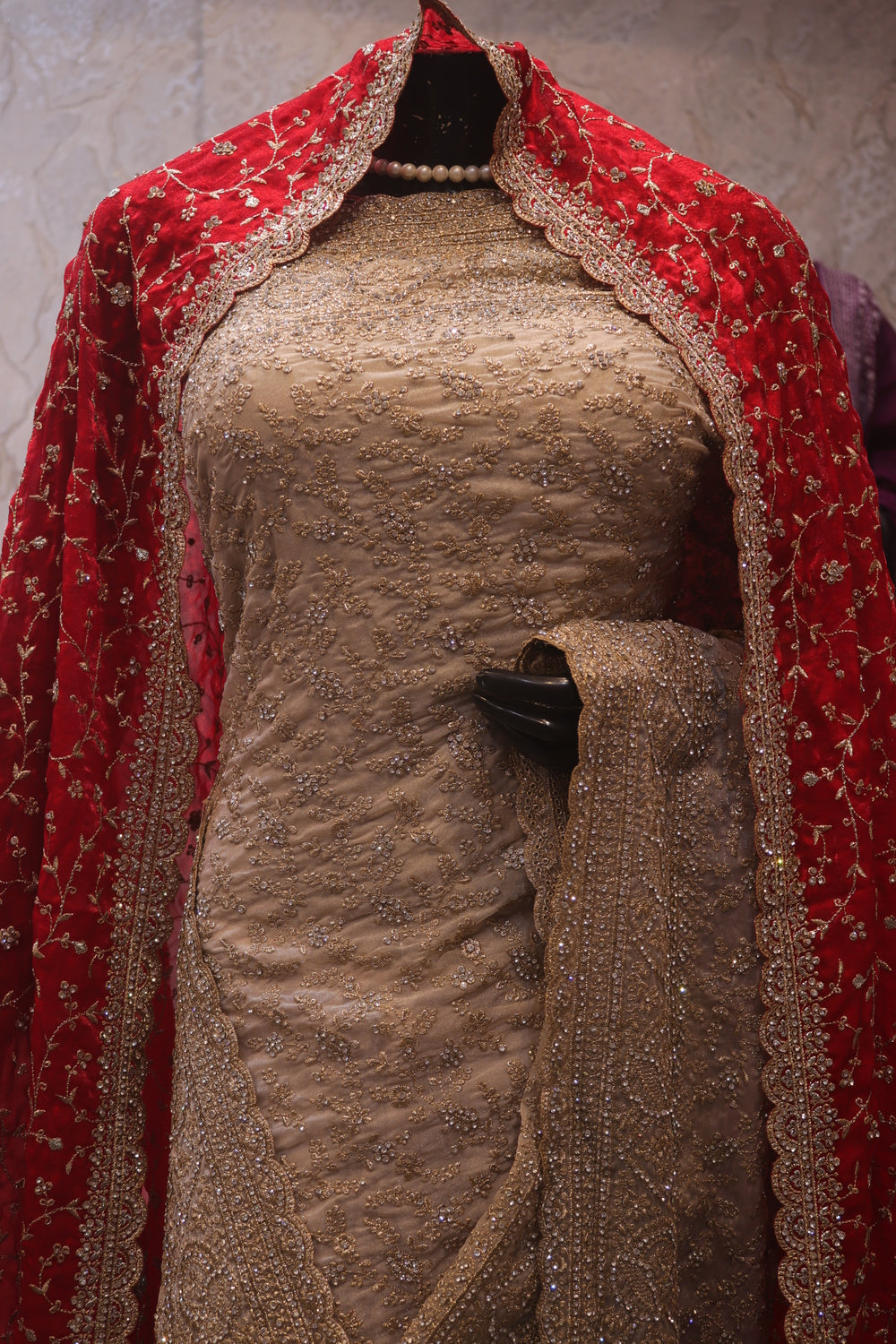 “The Champagne Gold” Premium Designer Saree with Veil
