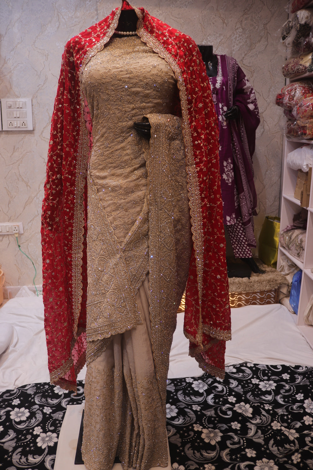“The Champagne Gold” Premium Designer Saree with Veil