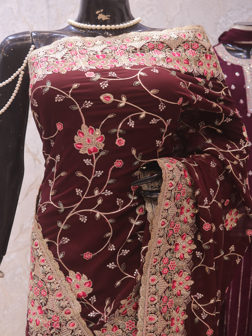 “The True Garnet” Premium Designer Saree