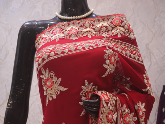 “The Stunning Red Petals” Premium Designer Saree