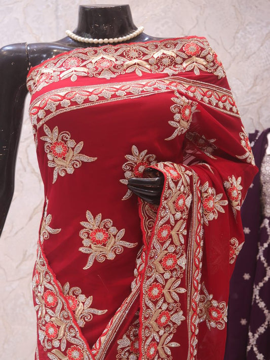 “The Stunning Red Petals” Premium Designer Saree