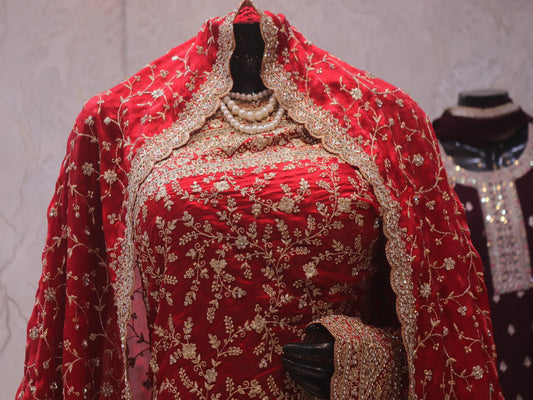 “The Bridal Red” Premium Designer Saree with Veil