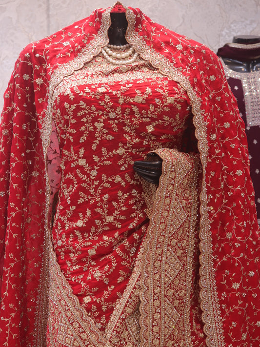 “The Bridal Red” Premium Designer Saree with Veil