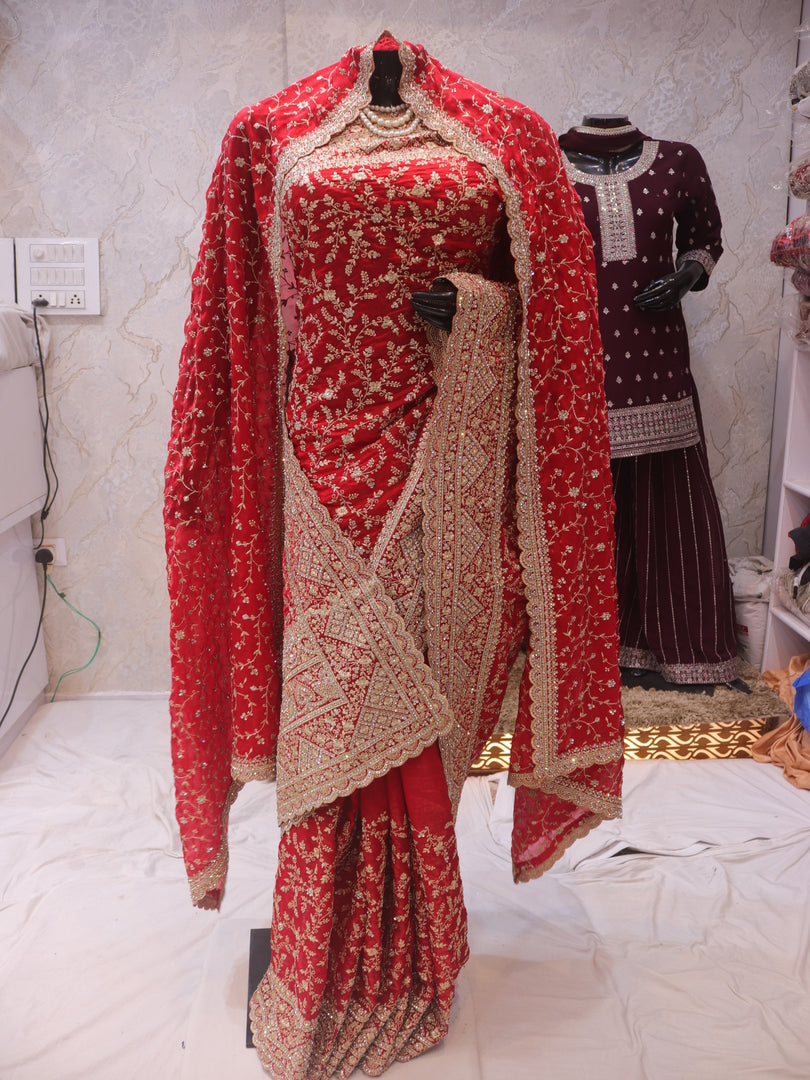 “The Bridal Red” Premium Designer Saree with Veil