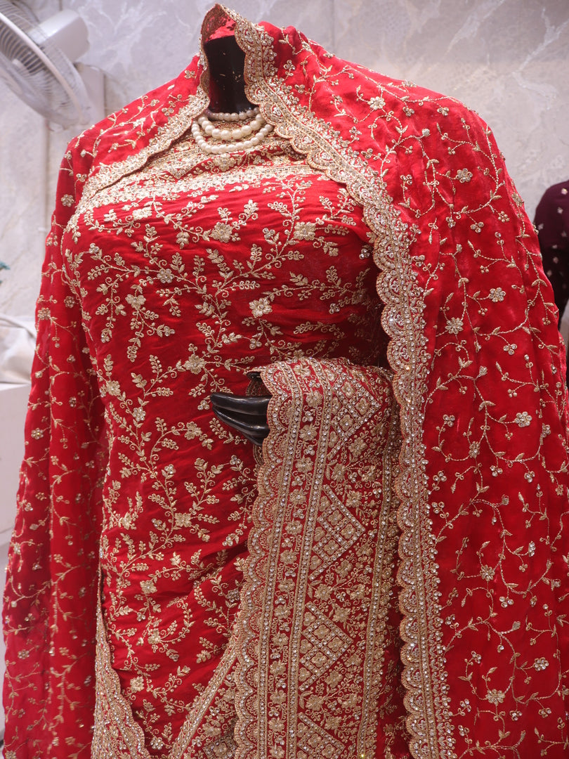 “The Bridal Red” Premium Designer Saree with Veil