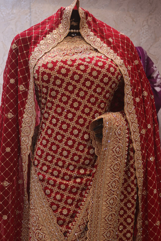 “The Grand Royal Red" Premium Bridal Saree With Veil