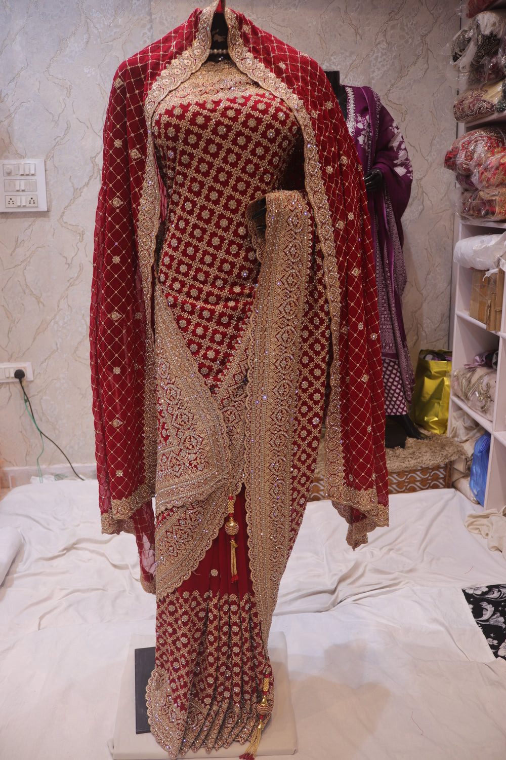 “The Grand Royal Red" Premium Bridal Saree With Veil